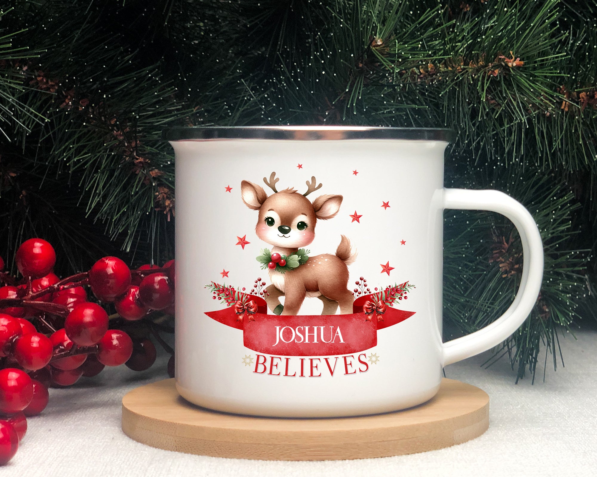 Personalised Reindeer Enamel mug