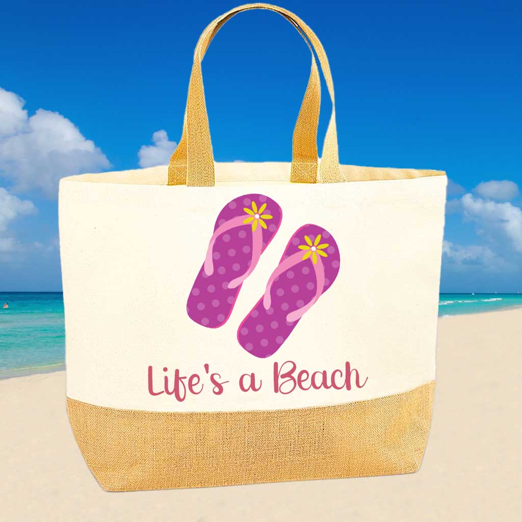 Flip Flop Life's a Beach Jute Bag