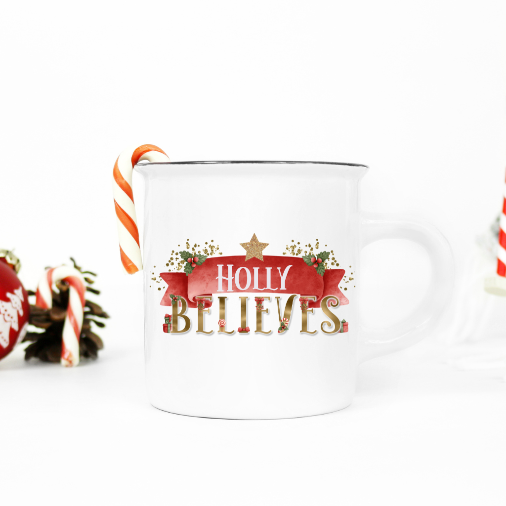 Personalised Believe Enamel Christmas Mug