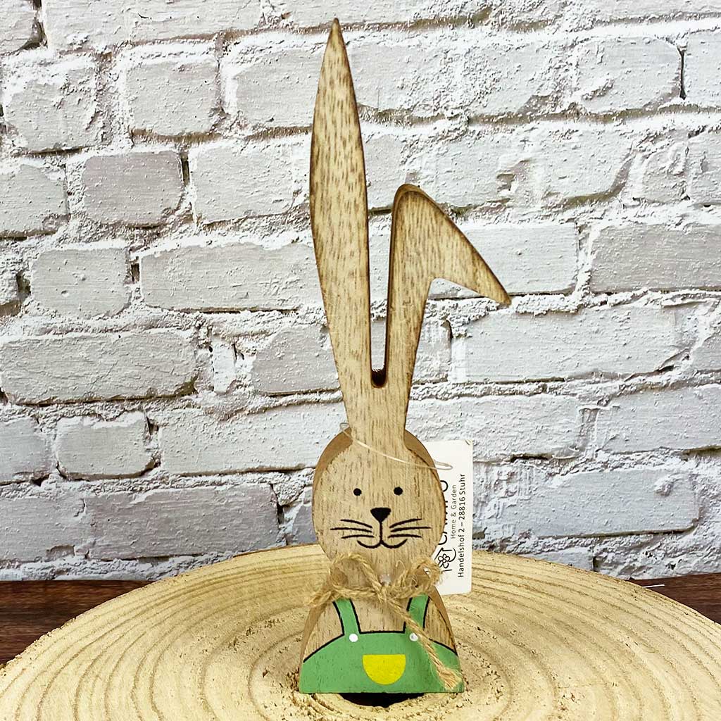 Assorted Wooden Bunny Decoration - Yellow or Green