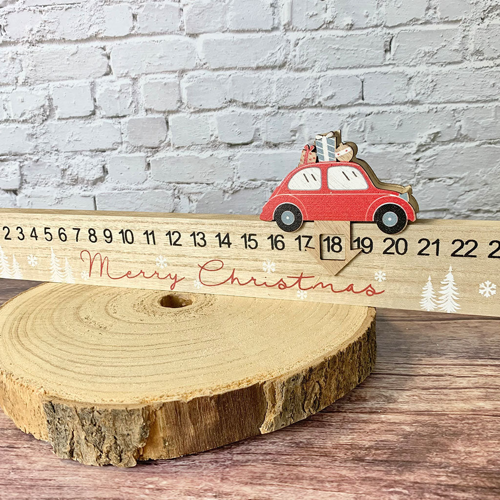 Merry Christmas Wooden Red Car Rule Advent