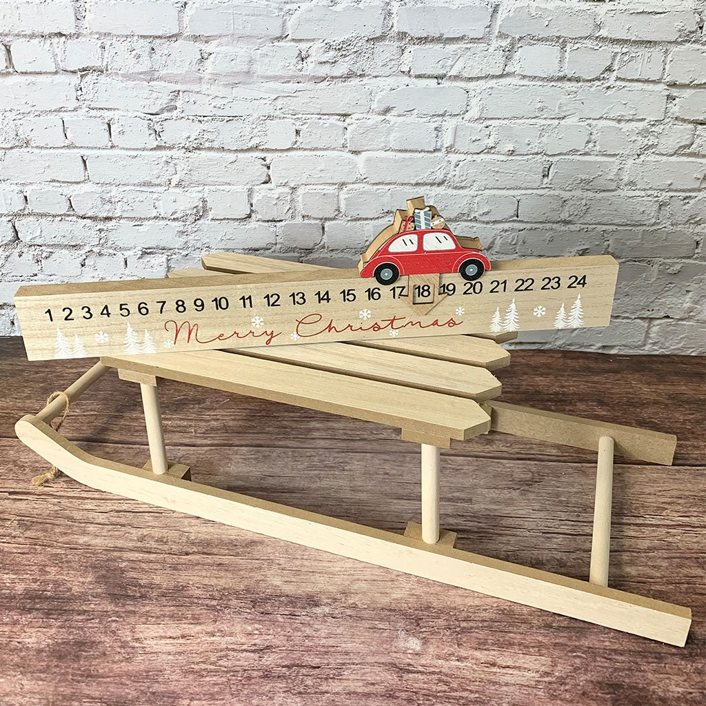 Merry Christmas Wooden Red Car Rule Advent