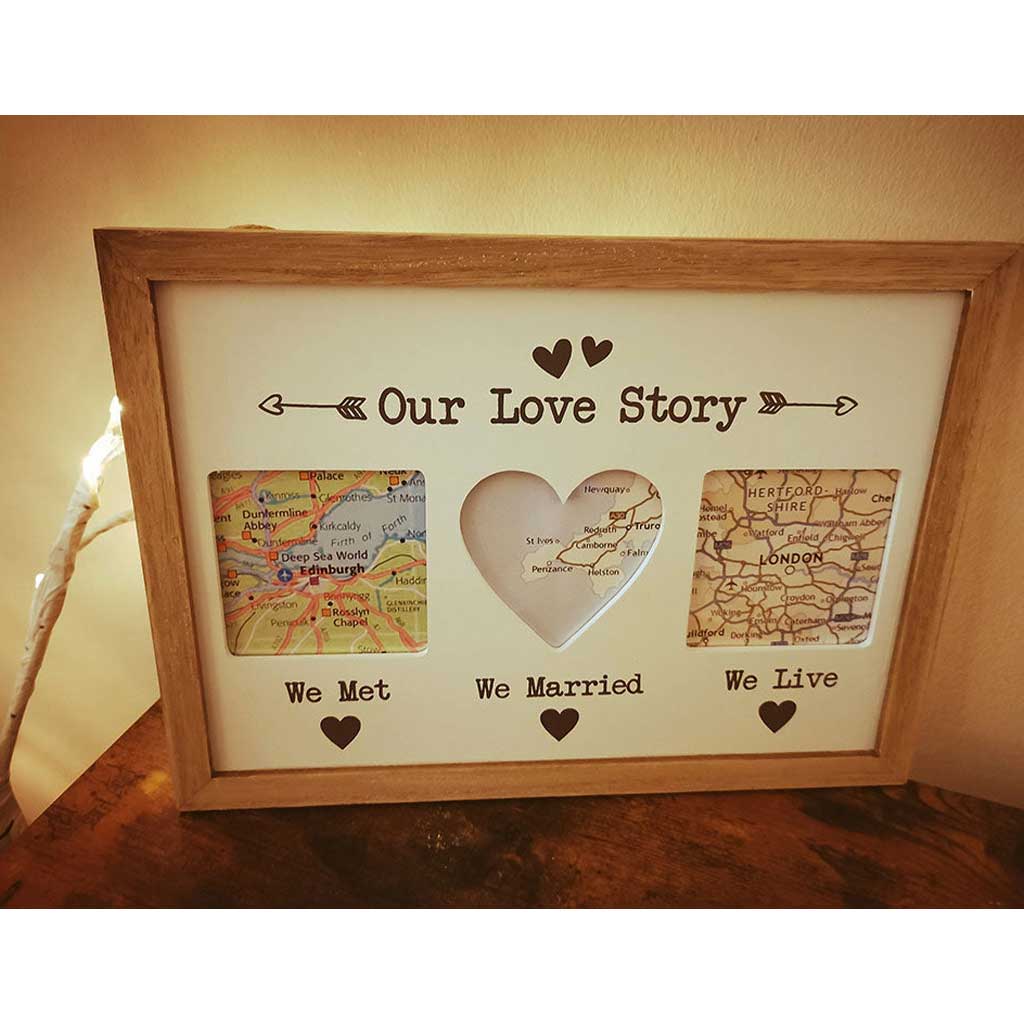 Our Love Story Triple Wooden Frame, 30cm