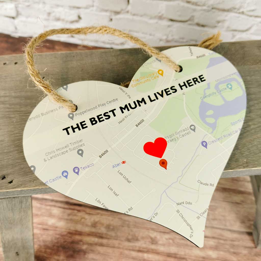 Personalised map hanging heart - Best Mum, Mam, Mummy