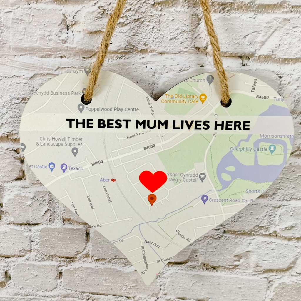 Personalised map hanging heart - Best Mum, Mam, Mummy