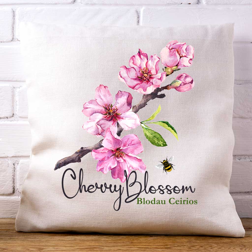 Cherry Blossom (Blodau Ceirios) Linen Cushion