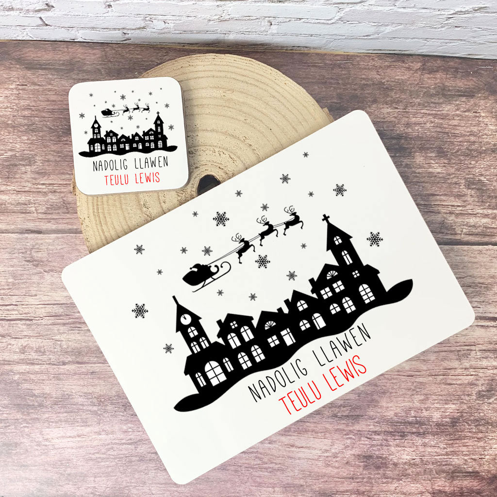 Nadolig Village Place Mat and coasters