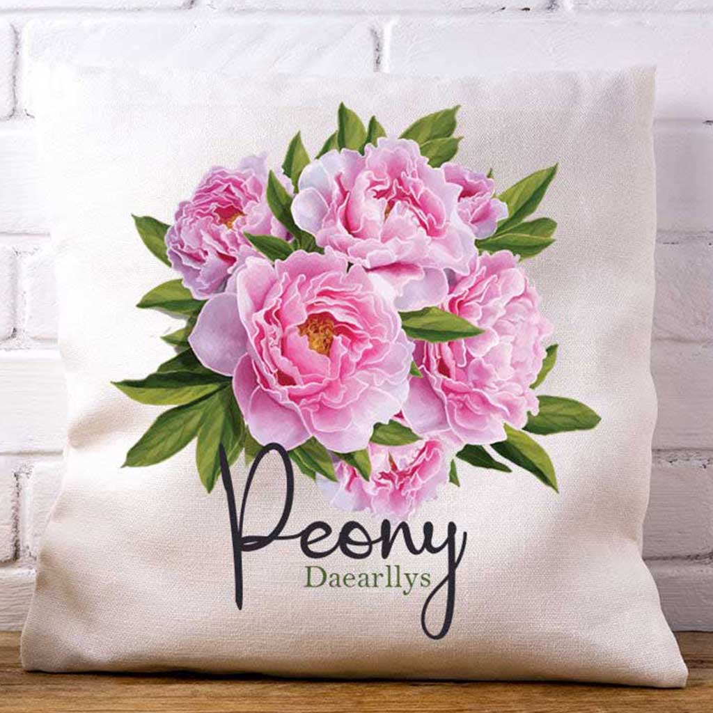Peony (Daearllys) Blodau Linen Cushion