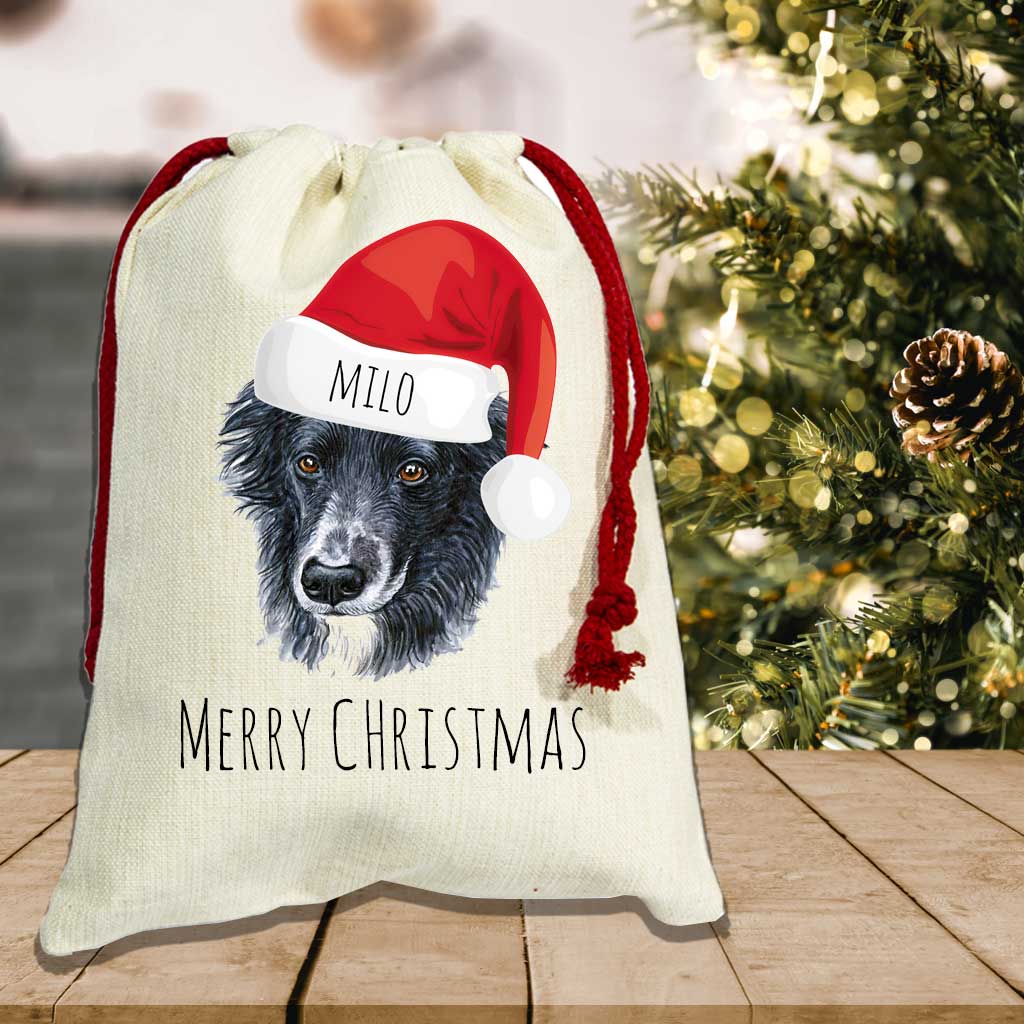 Personalised Dog Santa Hat Christmas Sack