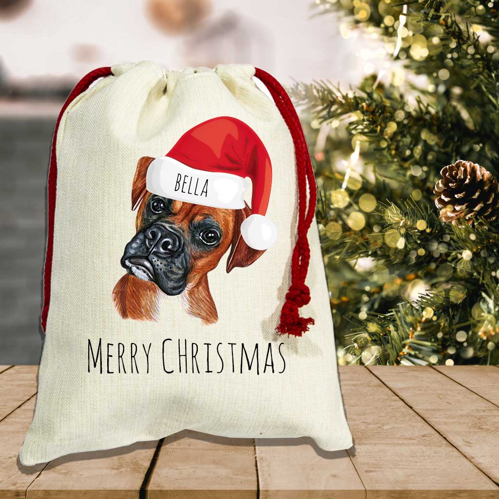 Personalised Dog Santa Hat Christmas Sack