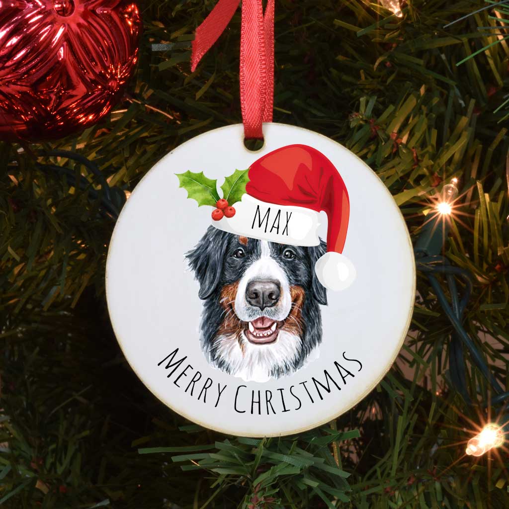 Personalised Dog Santa Hat Christmas Tree Hanger