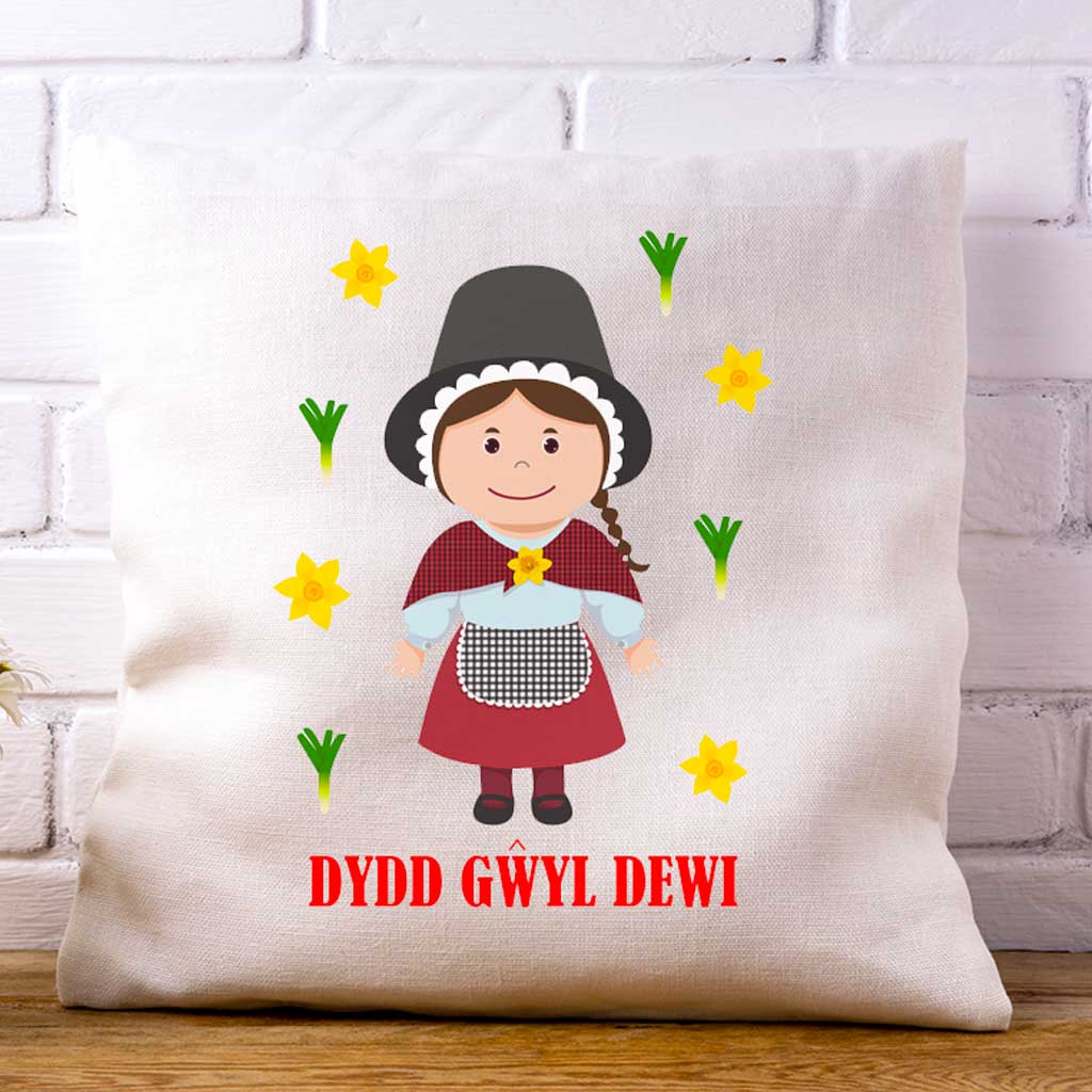The little Welsh Girl Linen Cushion