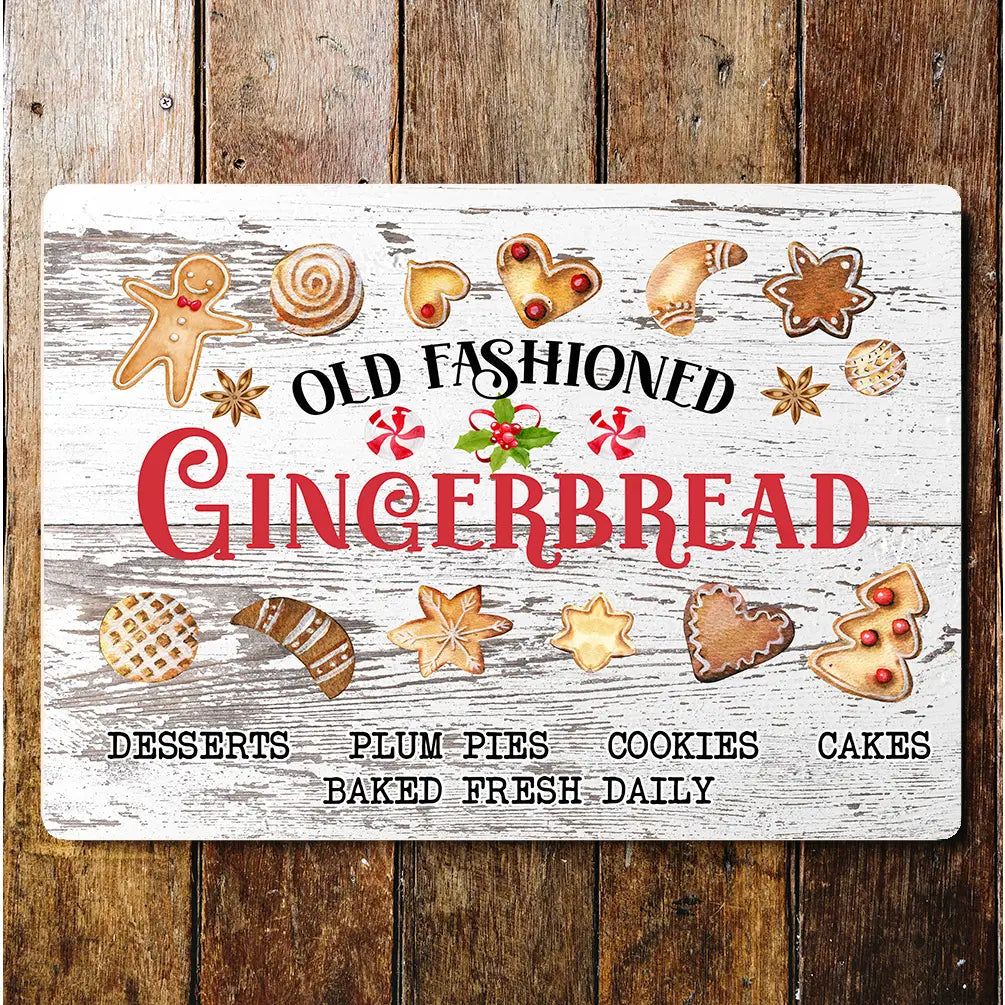 Christmas Old Gingerbread Wall Metal Sign Plaque