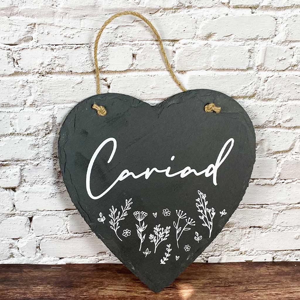 Cariad heart slate hanger