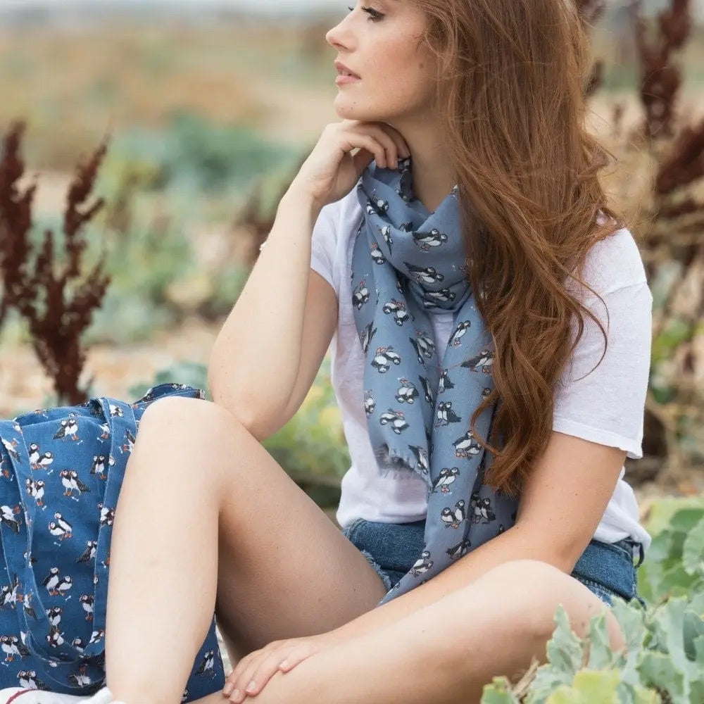 Puffin Print Scarf - Navy