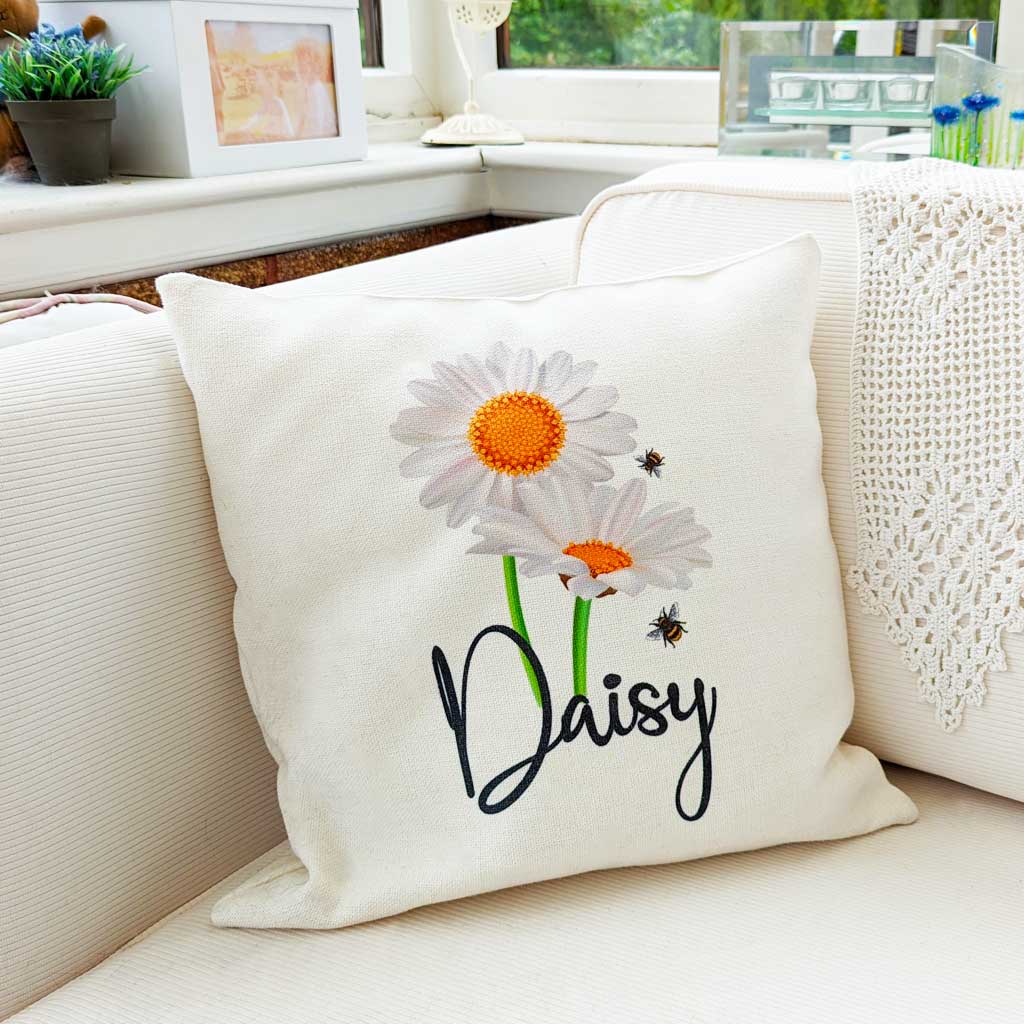 Personalised Flower linen cushion