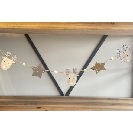 Wooden Neutral Reindeer And Tree Garland I