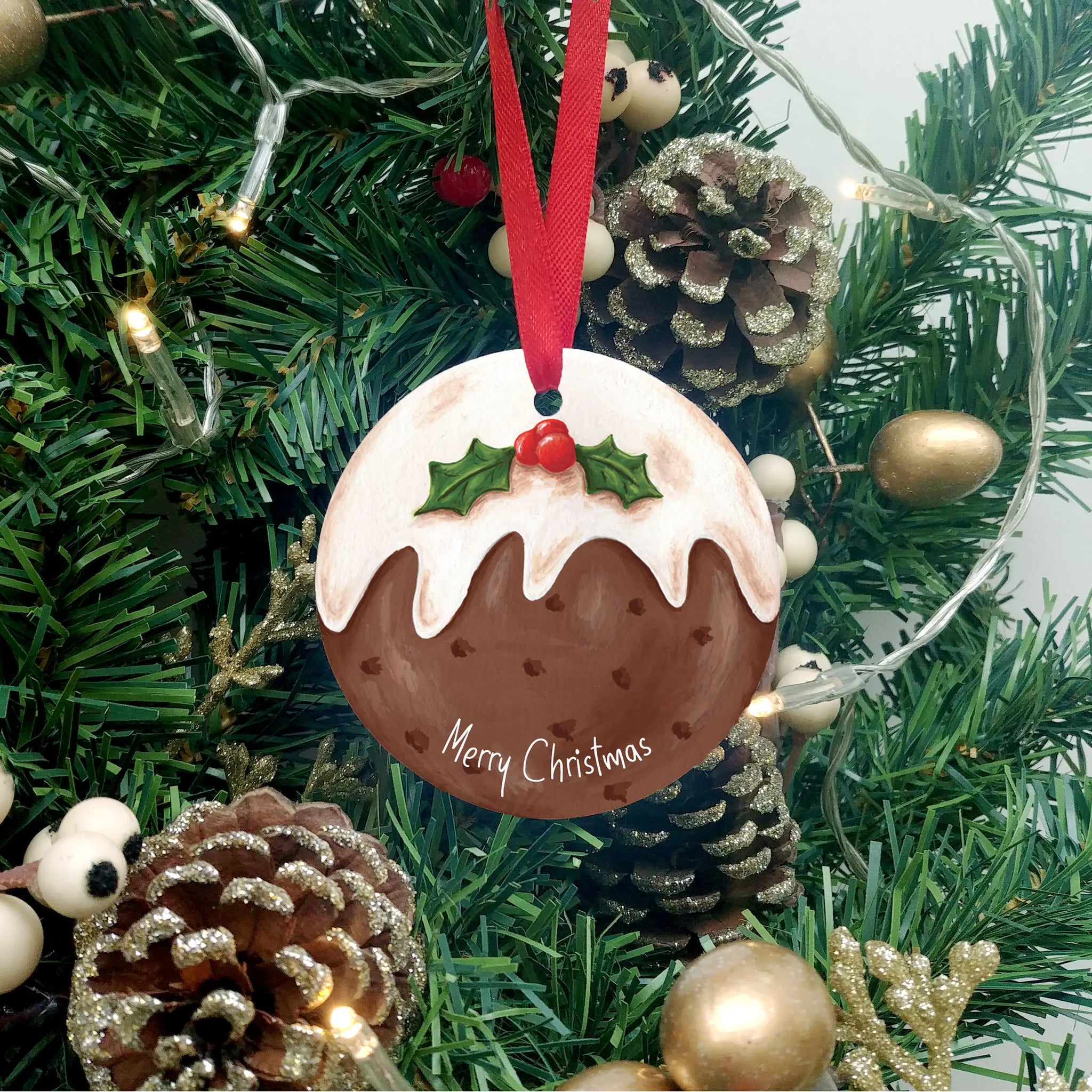 Merry Christmas Pudding Tree Decoration