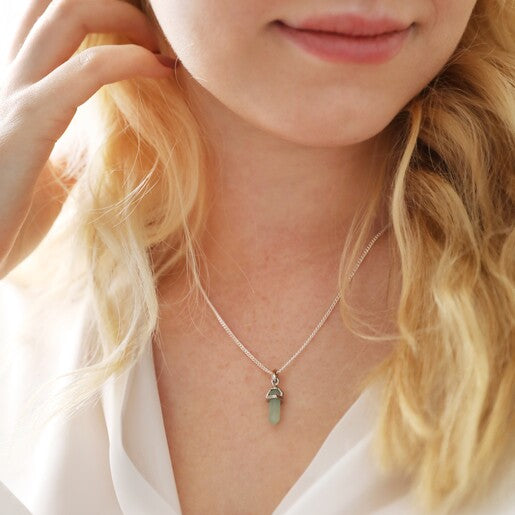 Green Aventurine Crystal Point Pendant Necklace in Silver