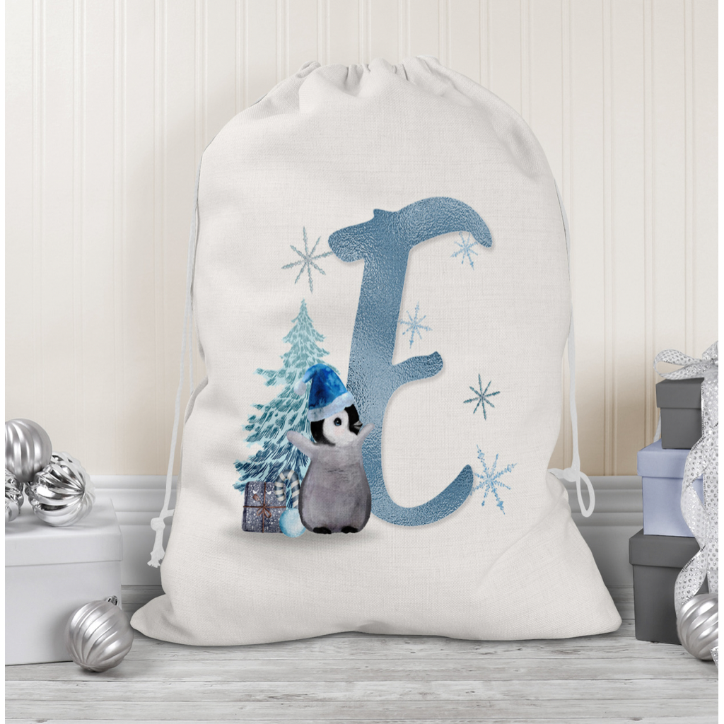 Personalised Cute Penguin Christmas Sack - Blue or Pink