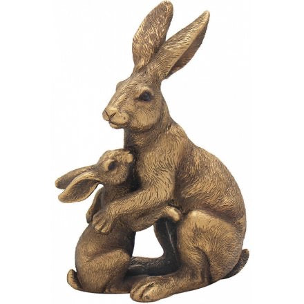 Hare & Baby Bronzed Figure