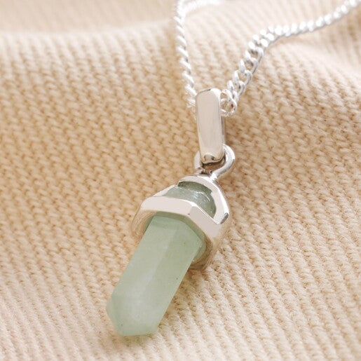 Green Aventurine Crystal Point Pendant Necklace in Silver