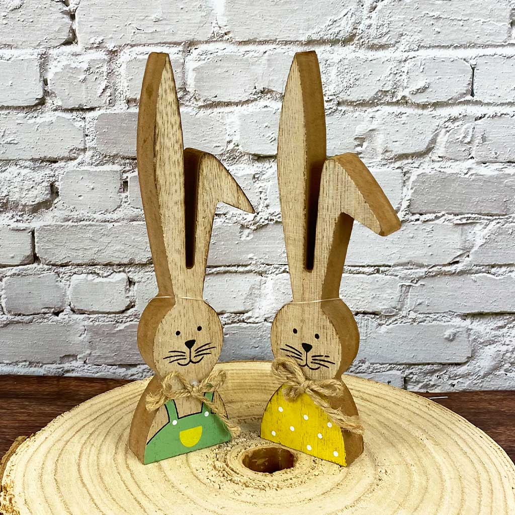 Assorted Wooden Bunny Decoration - Yellow or Green
