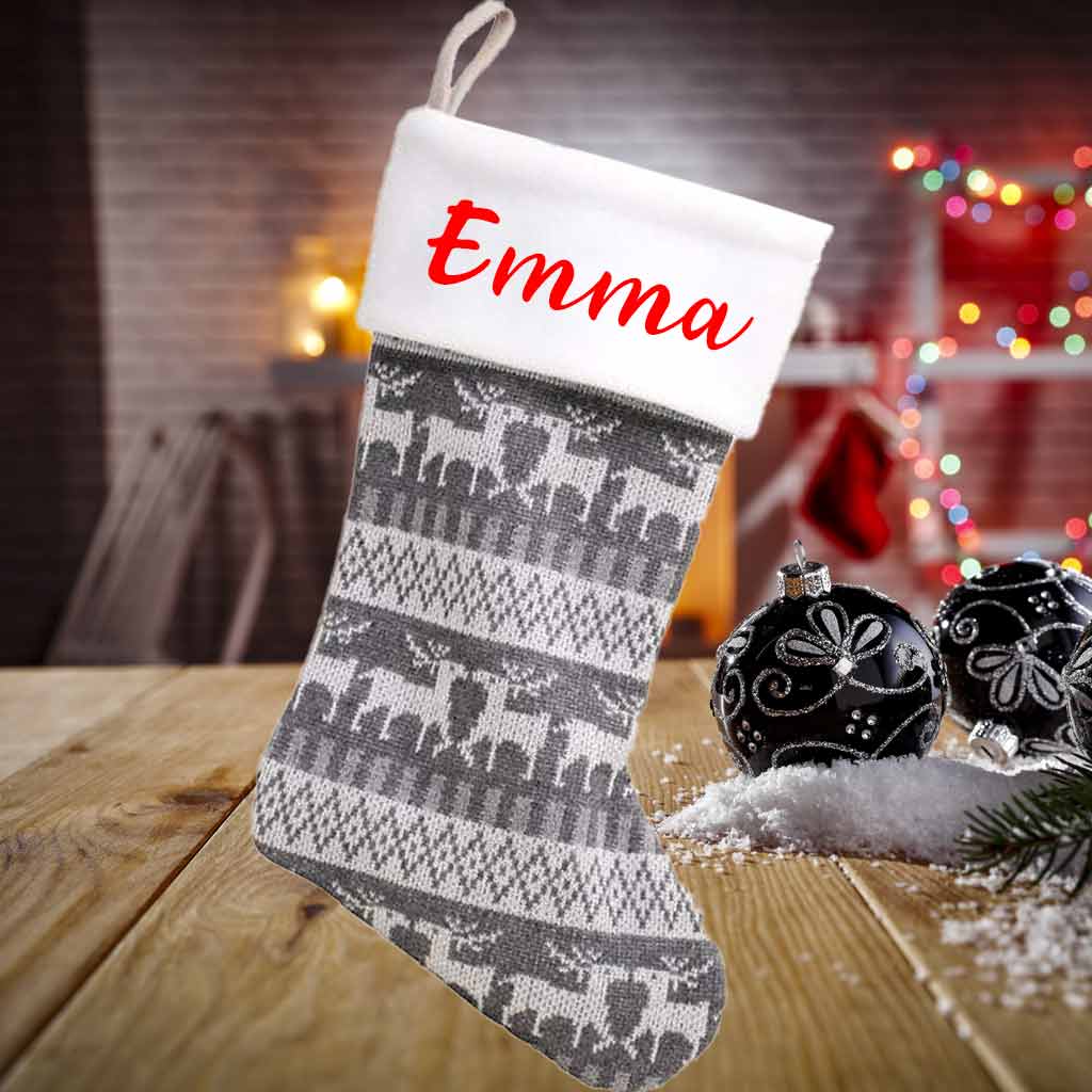 Deluxe Personalised Christmas Scandi Stocking - Red or Grey