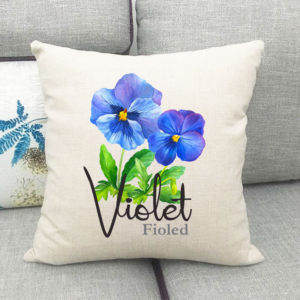 Violet (Fioled) Blodau Linen Cushion